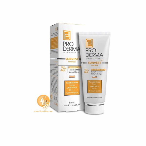 فروش ویژه کرم ضد آفتاب رنگی پرودرما Spf40 (بژ روشن) : Proderma Sunvest SPF40 Sunscreen Cream For Sesitive Skin Tinted 