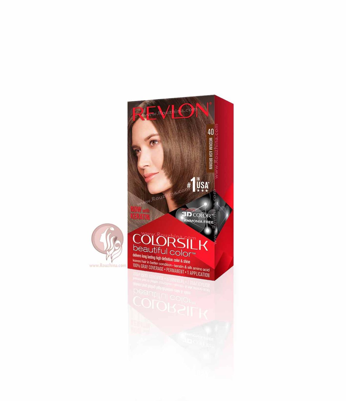 معرفی ویژگیهای کیت رنگ موی بدون آمونیاک رولون Revlon قهوه ای خاکستری متوسط شماره 40