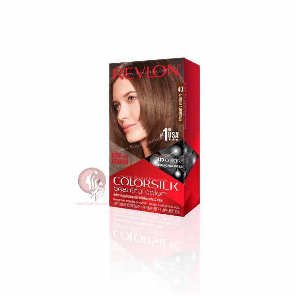 معرفی ویژگیهای کیت رنگ موی بدون آمونیاک رولون Revlon قهوه ای خاکستری متوسط شماره 40