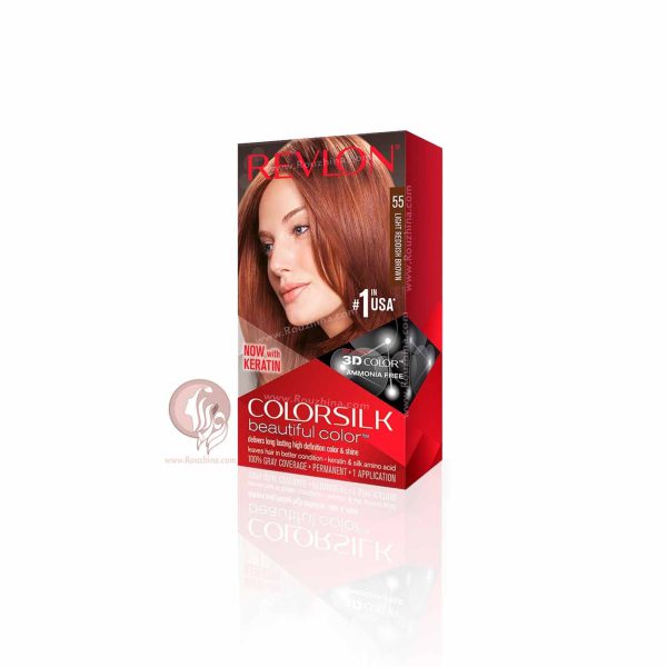 معرفی ویژگیهای کیت رنگ موی بدون آمونیاک رولون Revlon قهوه ای قرمز روشن شماره 55
