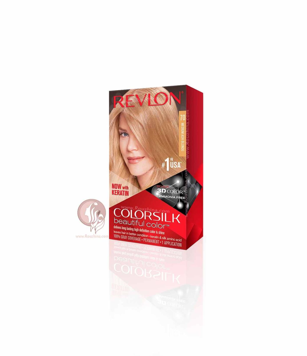 معرفی ویژگیهای کیت رنگ موی بدون آمونیاک رولون Revlon بلوند خاکستری متوسط شماره 70