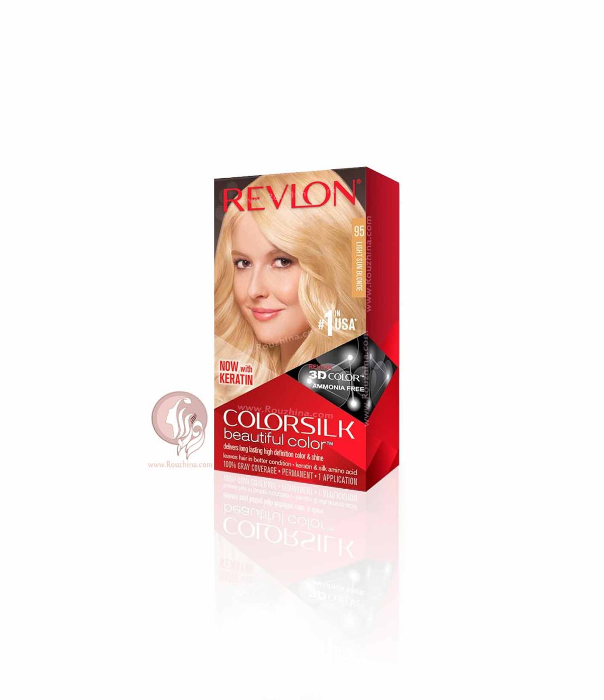 معرفی ویژگیهای کیت رنگ موی بدون آمونیاک رولون Revlon بلوند آفتابی روشن شماره 95