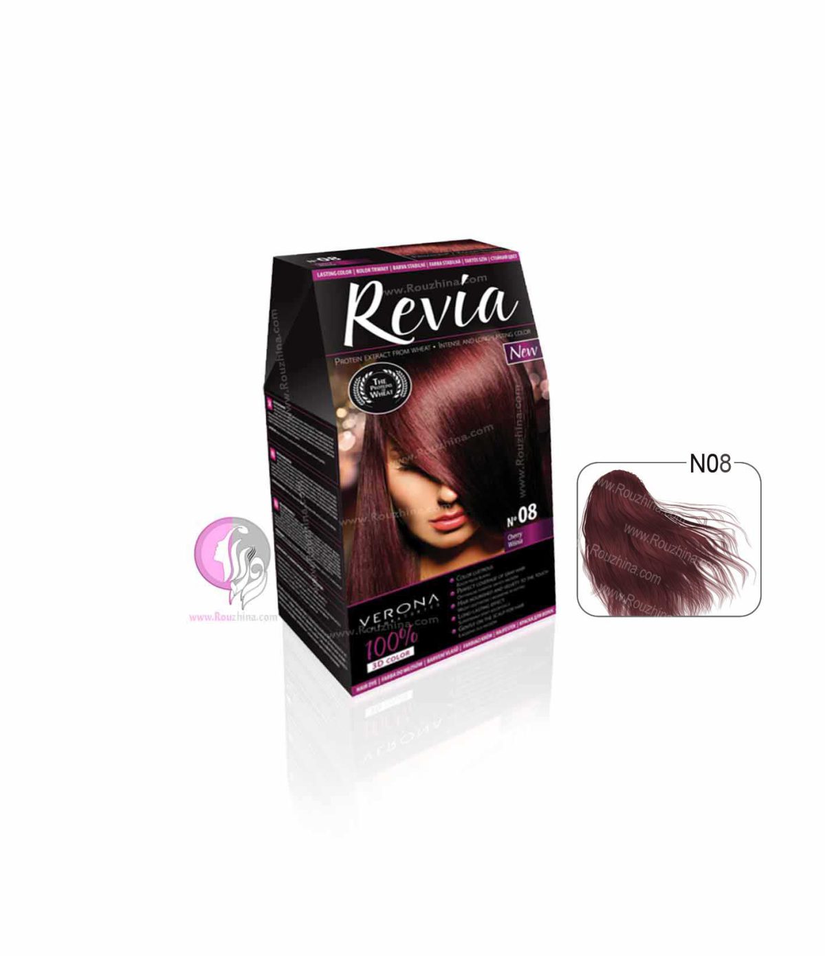 قیمت خرید و معرفی ویژگیهای کیت رنگ موی Verona مدل Revia گیلاسی شماره 08