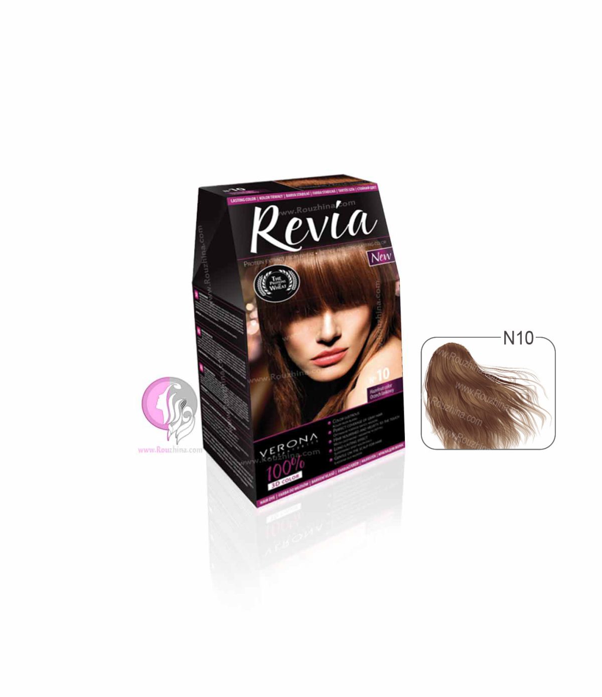 قیمت خرید و معرفی ویژگیهای کیت رنگ موی Verona مدل Revia فندقی شماره 10