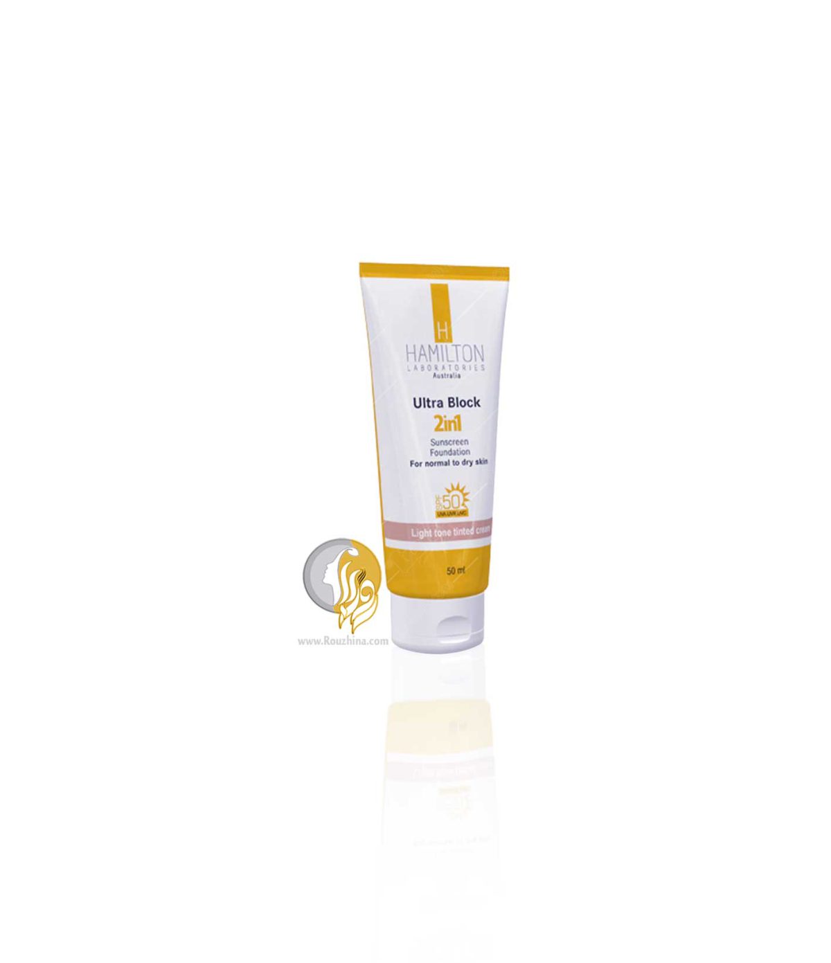 کرم ضد آفتاب SPF50 نرمال تا خشک اولترا بلاک 2در1 همیلتون Hamilton تون روشن 50ml
