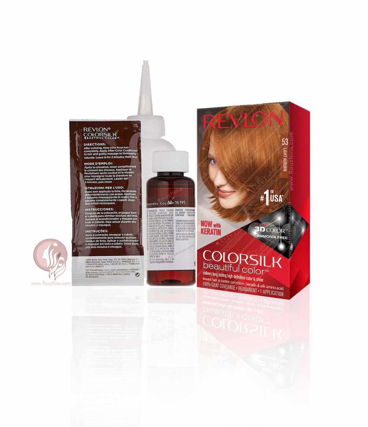 کیت رنگ موی بدون آمونیاک رولون Revlon قهوه ای روشن شماره 53 Revlon Colorsilk Hair Color Kit No.53